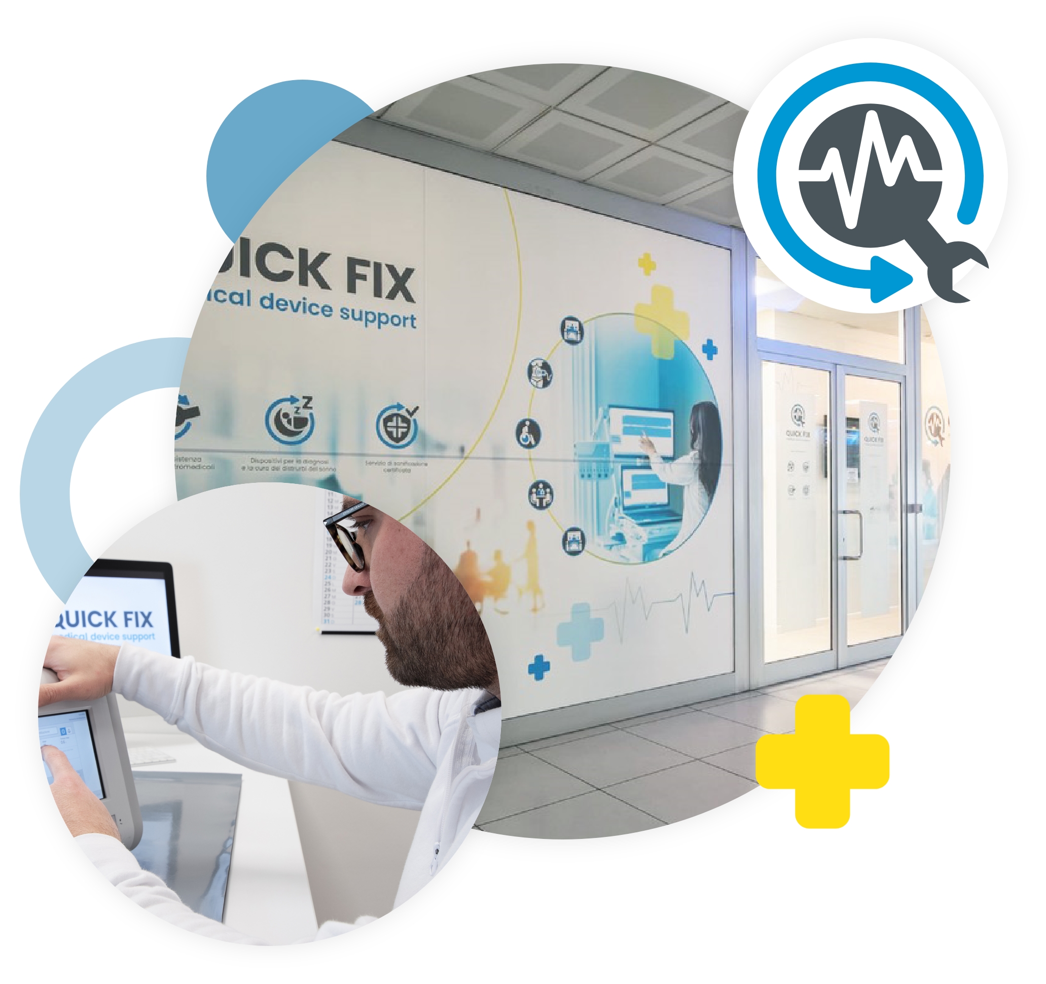 Supporto tecnico per apparecchiature elettromedicali e manutenzione dispositivi medici presso rivenditore di attrezzature mediche Quick Fix